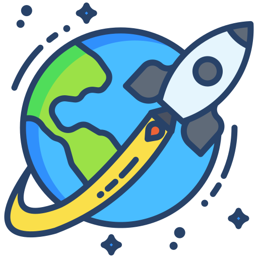 rocket goes around the earth icon